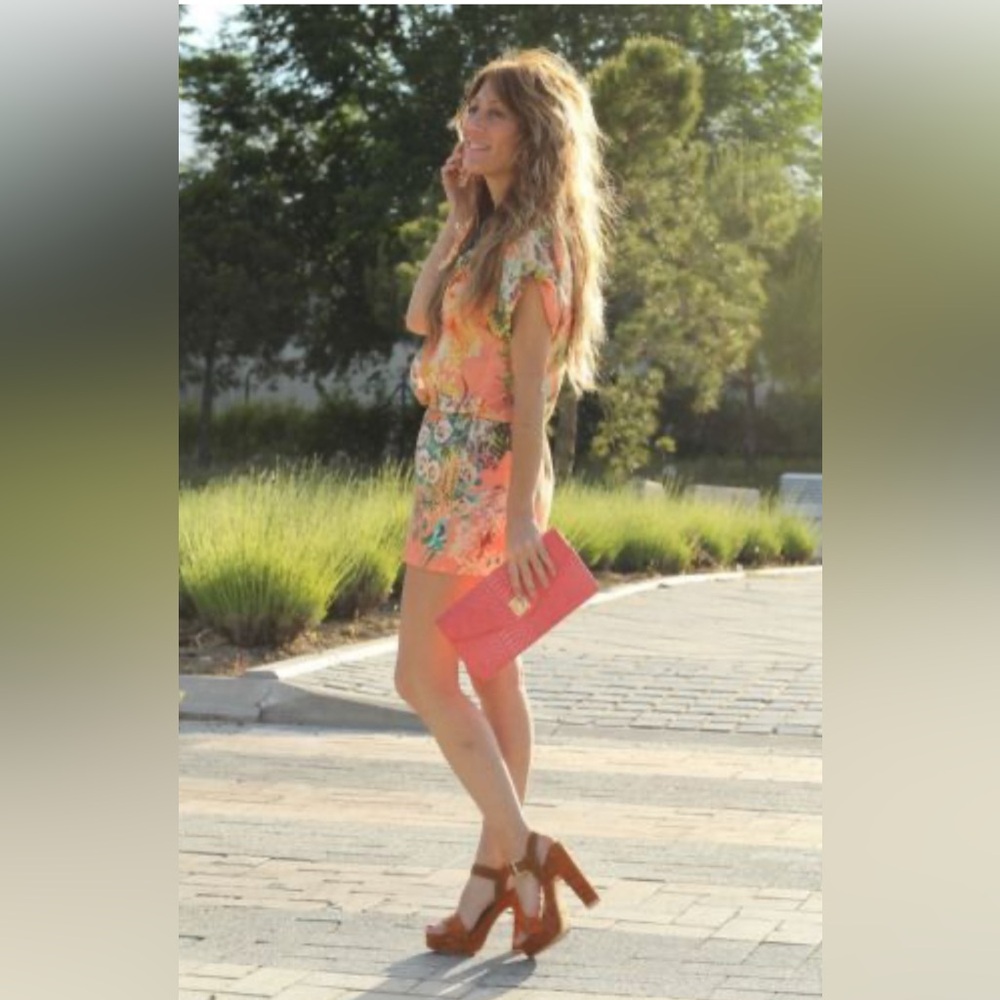 Zara Trafaluc tangerine tropical mini dress - Picture 2 of 6